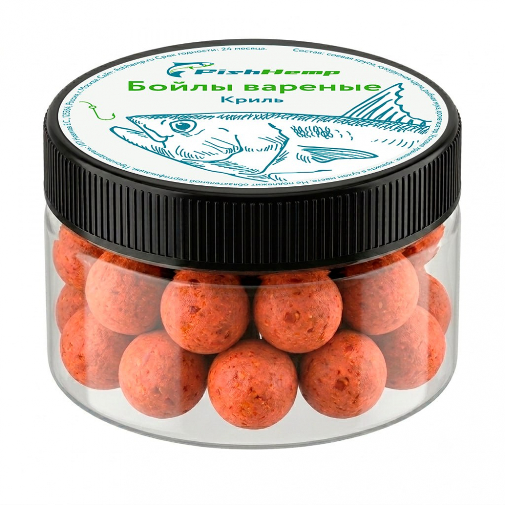 Насадочные бойлы FishHemp «Криль» 24 мм (вареные)